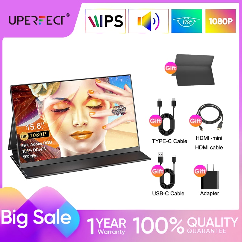 UPERFECT-15.6 ich ޴  QHD IPS LCD г, Ʈ ĵ 1920*1080   MAC PS4/5/3 Xbox ġ 